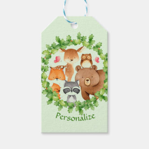 Baby Forest Animals Bear Raccoon Squirrel Birthday Gift Tags