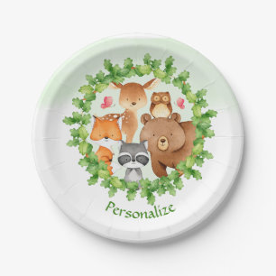 Baby Forest Animals Bear Raccoon Squirrel Birthday Paper Plate