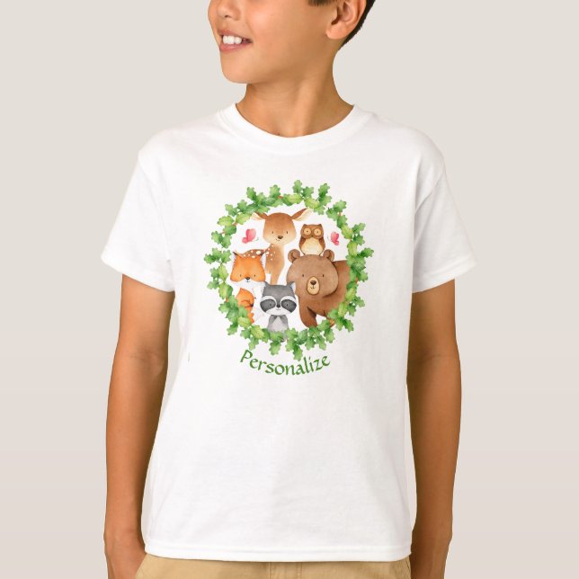 Baby Forest Animals Bear Racoon Squirrel Birthday T-Shirt (Front)