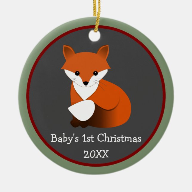Baby Fox 1st Christmas Photo Frame Ceramic Tree Decoration (Front)