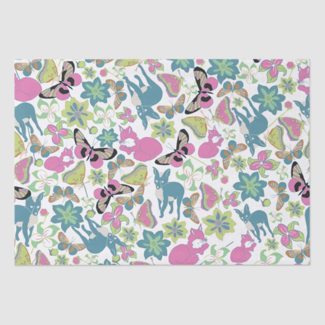 Baby Fox and flowers gift bag Tissue Paper (Front)