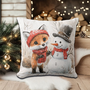 Baby Fox and Snowman Cushion