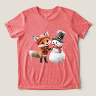Baby Fox and Snowman Tri-Blend Shirt