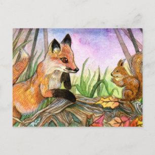 Baby Fox And Squirrel Postcard