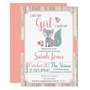 Girls Fox Baby Shower Invitations Zazzle Uk