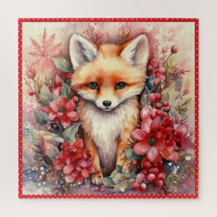 Baby Fox Christmas Large Square Jigsaw Puzzle