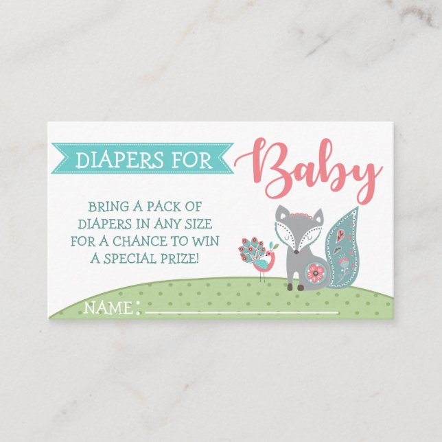 Baby Fox Diaper Raffle Tickets Enclosure Card (Front)