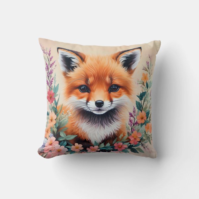 Baby Fox Floral Art Cushion (Front)