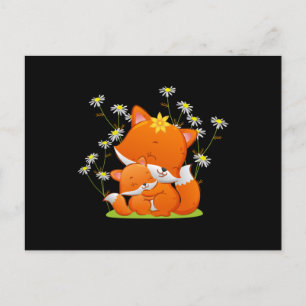 baby fox is giving the hug to her mother postcard