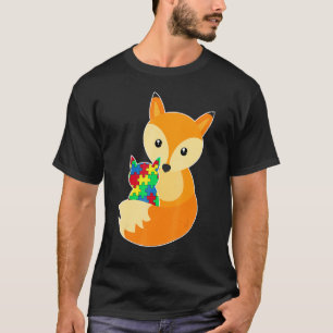 Baby Fox Love Puzzle Piece Animal Cool Autism Awar T-Shirt
