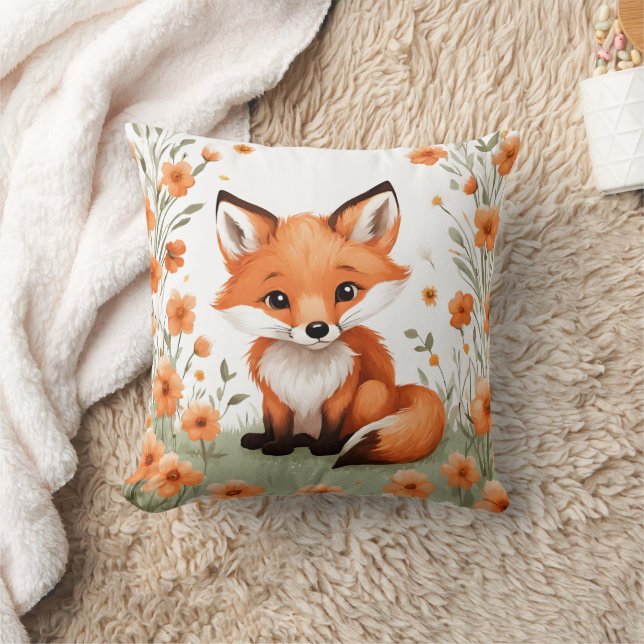 Baby Fox Peach Floral Flowers Baby Shower Gift Cushion (Blanket)