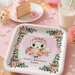 Baby Fox Personalised Birthday Paper Plate