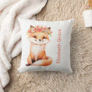 Baby Fox Pink Florals Nursery Pillow Baby Shower