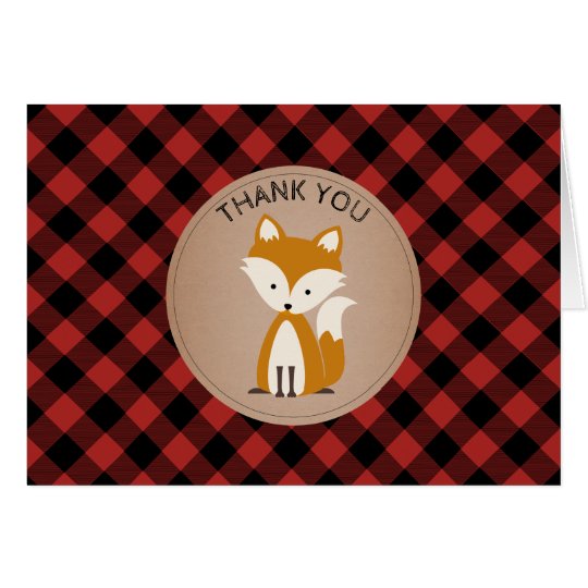 Baby Fox Plaid Baby Shower Thank You - Blue Card
