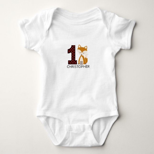Baby Fox Plaid First Birthday Shirt (Front)