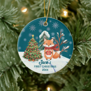 Baby Fox Snow Trees First Christmas Ceramic Tree Decoration