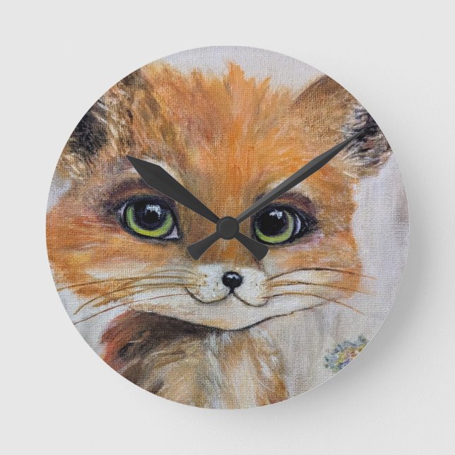 Baby Fox Wall Clock, 8" Round Acrylic Clock (Front)