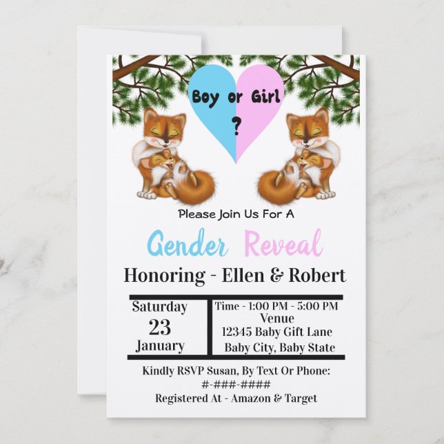 Baby Fox With Mother Playing - Gender Reveal Invit Invitation (Front)