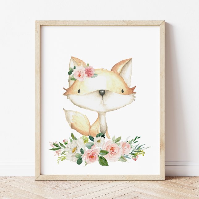 Baby Fox, Woodland Animals, Boho, Pink Flowers Poster (Creator Uploaded)