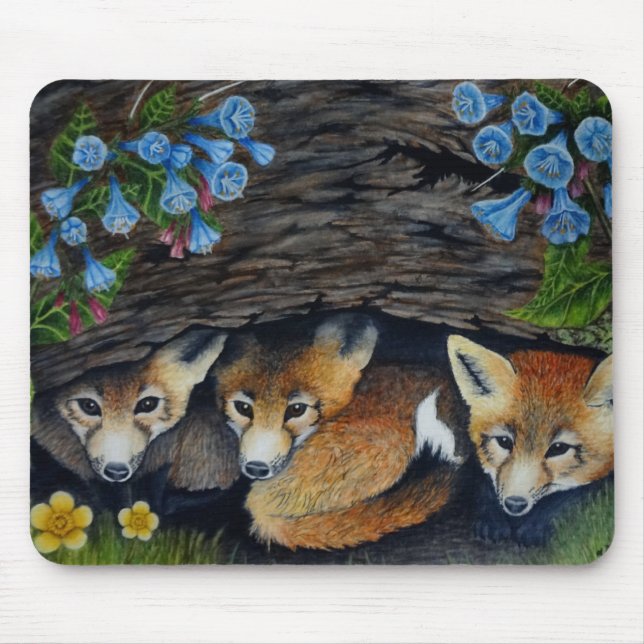 Baby foxes and flowers mousepad (Front)