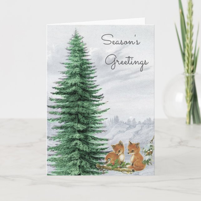 Baby Foxes Christmas Tree Woods Card (Front)
