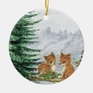 Baby Foxes Christmas Tree Woods Ornament