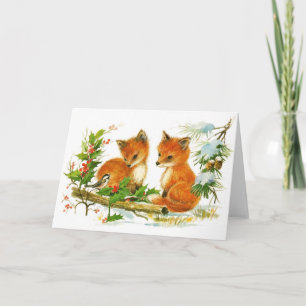 Baby Foxes Holly Christmas Card