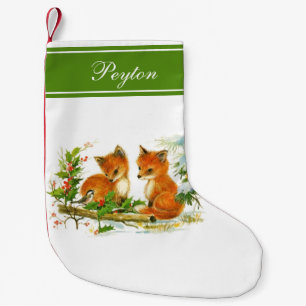 Baby Foxes Holly Personalised Christmas Stocking