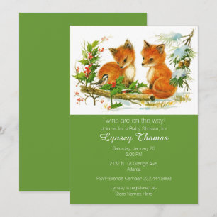 Baby Foxes Twins Baby Shower Invitation