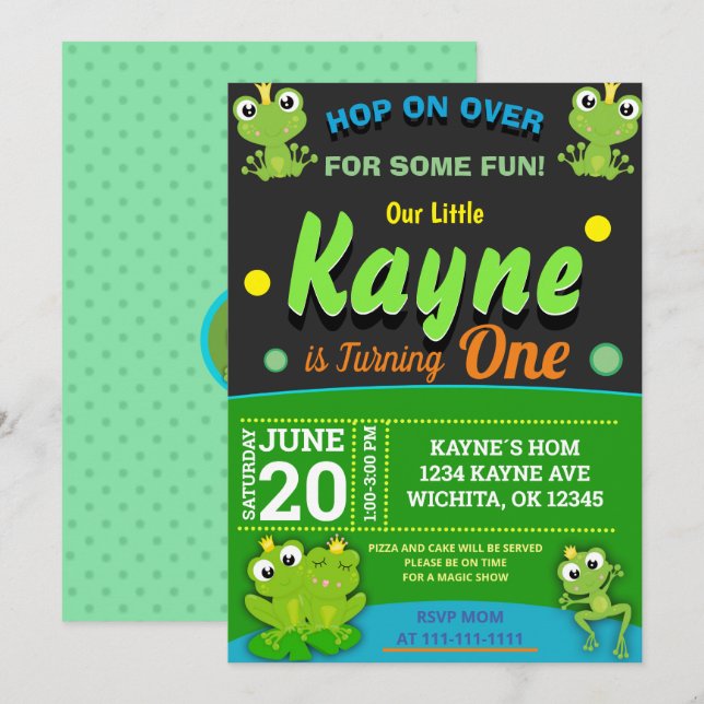 BABY FROG 1ST BIRTHDAY INVITATION TEMPLATE (Front/Back)