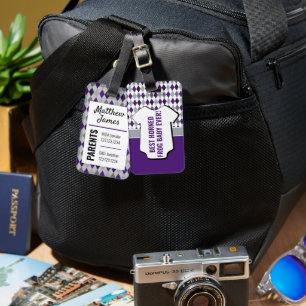 Baby Frog Purple Grey Argyle Pattern Bag Tag