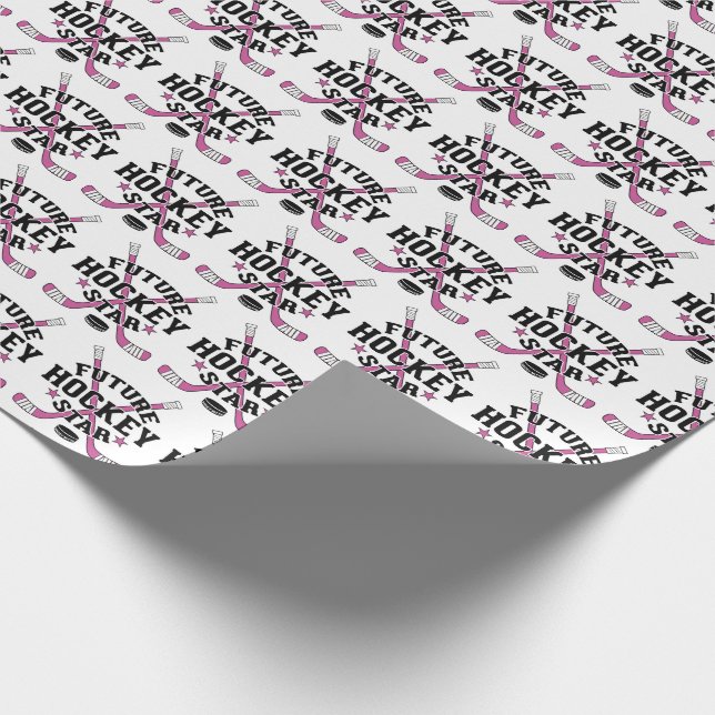 Baby Future Hockey Star Girls Pink Hockey Sticks Wrapping Paper (Corner)
