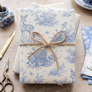 Baby Garden Toile Blue Floral Bunny Wrapping Paper Sheet
