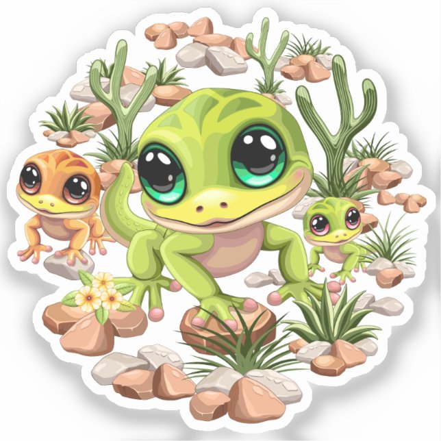 Baby Geckos Cute Cartoon Characters (Front)