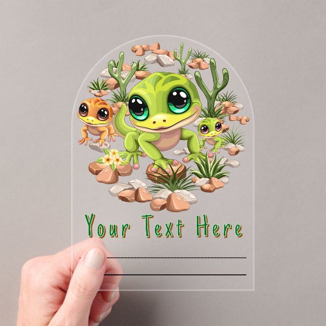 Baby Geckos Cute Cartoon Characters Acrylic Invitations (Insitu (Handheld))