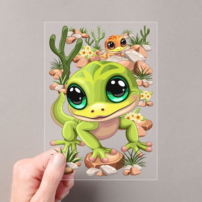 Baby Geckos Cute Cartoon Characters Acrylic Invitations (Insitu (Handheld))