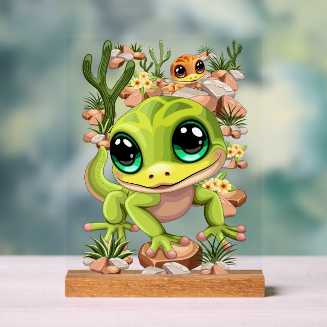 Baby Geckos Cute Cartoon Characters Acrylic Sign (Neutral)