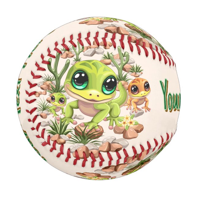 Baby Geckos Cute Cartoon Characters Baseball (Front Left)