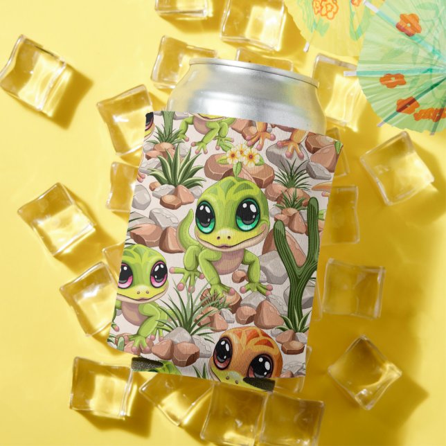 Baby Geckos Cute Cartoon Characters Can Cooler (In Situ Summer)