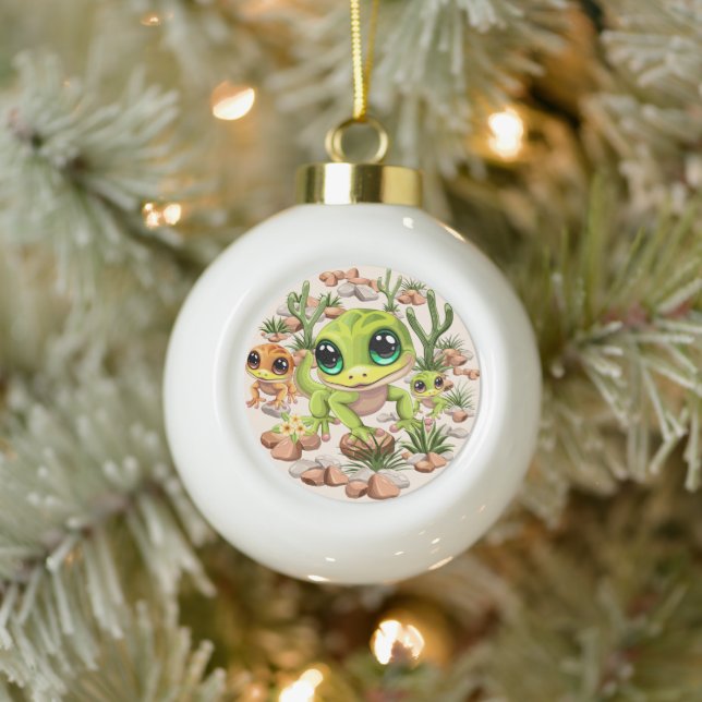 Baby Geckos Cute Cartoon Characters Ceramic Ball Christmas Ornament (Tree)
