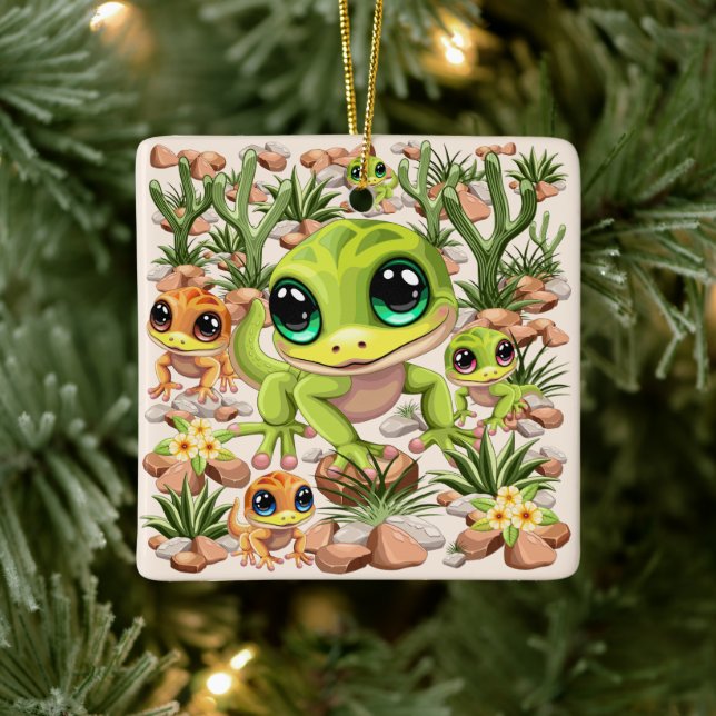 Baby Geckos Cute Cartoon Characters Ceramic Ornament (Tree)