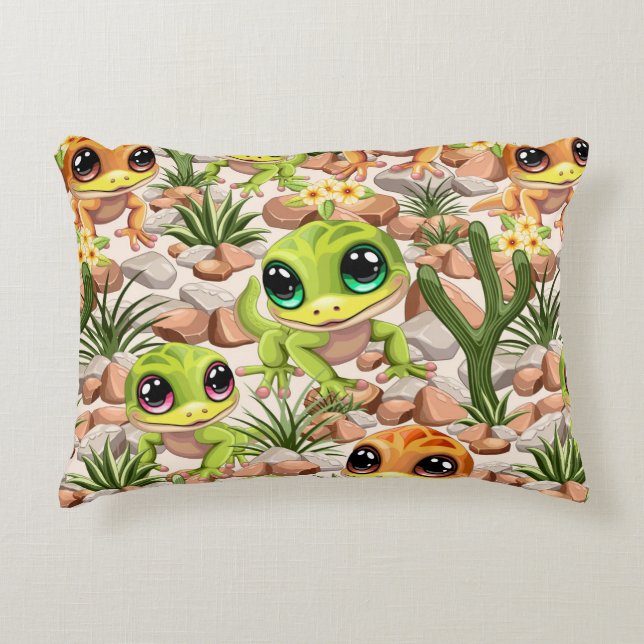 Baby Geckos Cute Cartoon Characters Decorative Cushion (Front)