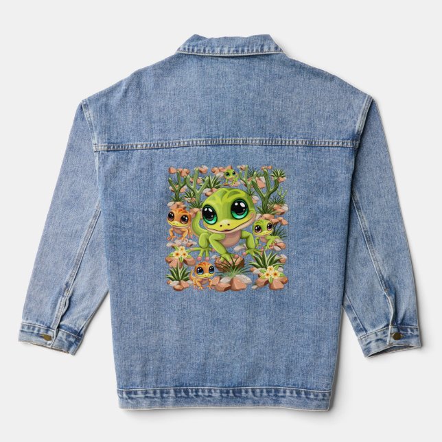 Baby Geckos Cute Cartoon Characters Denim Jacket (Back)