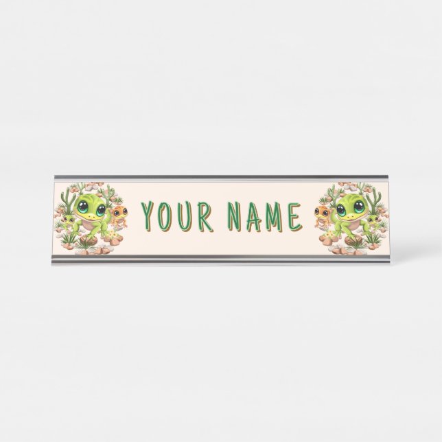 Baby Geckos Cute Cartoon Characters Desk Name Plate (Front)