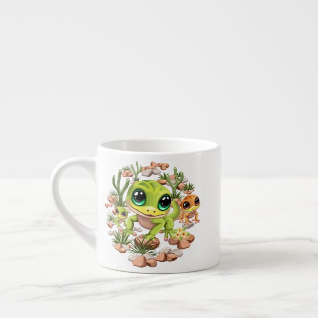 Baby Geckos Cute Cartoon Characters Espresso Cup (Left)