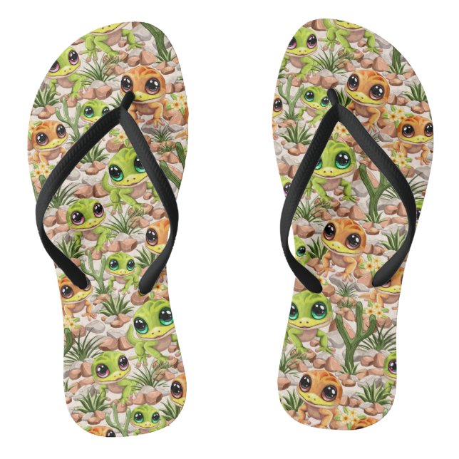 Baby Geckos Cute Cartoon Characters Flip Flops (Footbed)