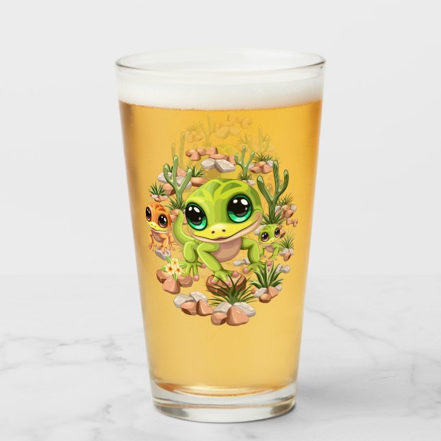Baby Geckos Cute Cartoon Characters Glass (Front Filled)