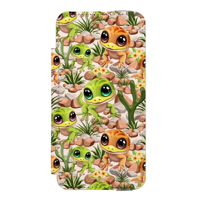 Baby Geckos Cute Cartoon Characters Incipio iPhone Wallet Case (Folio Front)