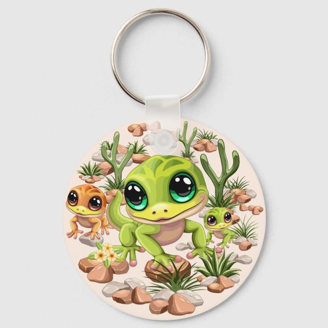 Baby Geckos Cute Cartoon Characters Key Ring (Front)