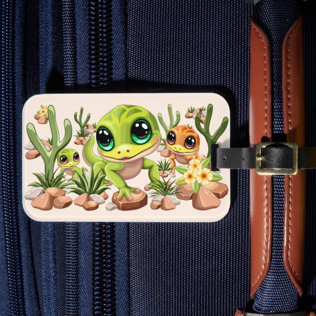 Baby Geckos Cute Cartoon Characters Luggage Tag (Front Insitu 4)